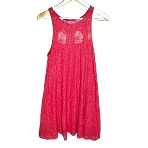 FREE people red sleeveless crochet lace high neck racerback trapeze dress